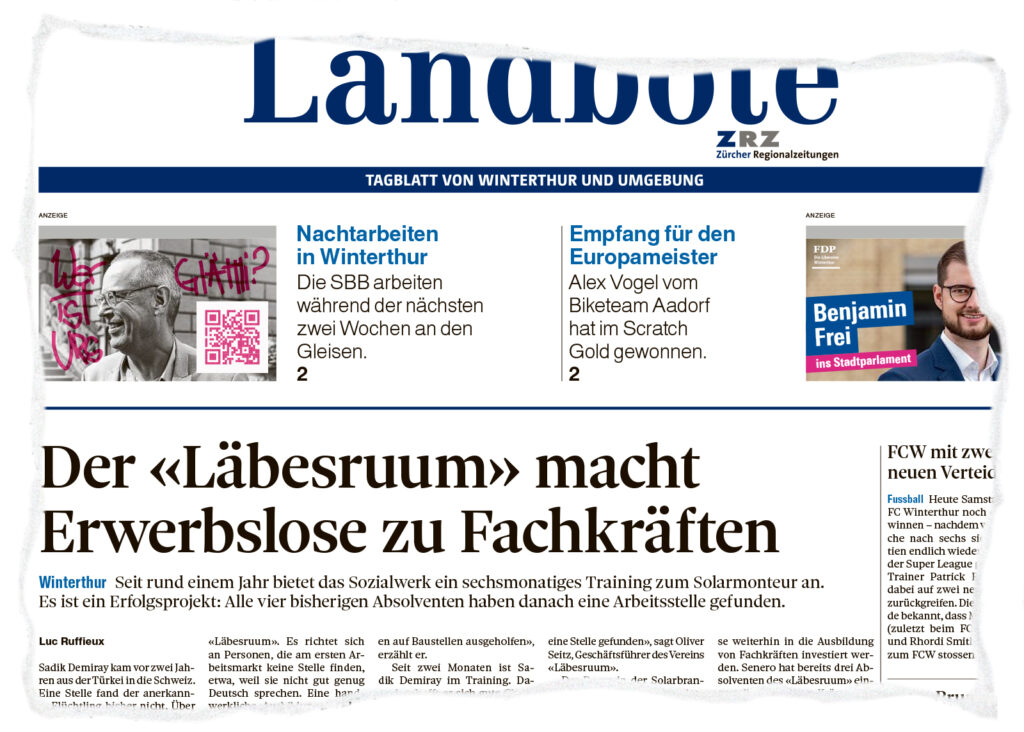 Ausschnitt der Titelseite des Landboten mit einem Artikel über den Läbesruum.